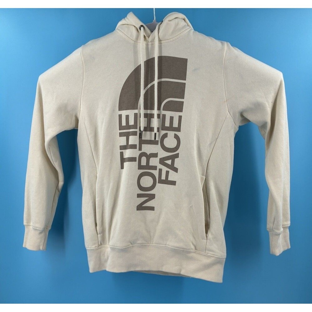 The North Face Womens Hoodie Size Small Cream Half Dome Logo Pullover Sweatshirt